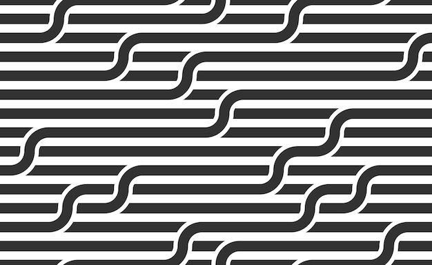 Nahtloses Muster des gestreiften Vektors mit gewebten Linien, geometrischer abstrakter Hintergrund, gestreiftes Netz, optisches Labyrinth, Netznetz. Schwarz-Weiß-Design.