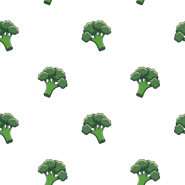Nahtloses muster des niedlichen kawaii-brokkolis in der gezeichneten karikatur-brokkoli-illustratio des gekritzelartvektors hand