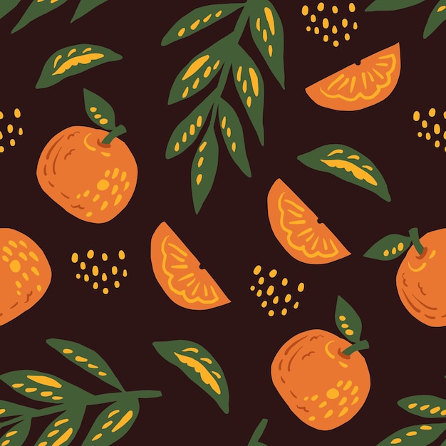Nahtloses muster des orange fruchthand gezeichneten vektors