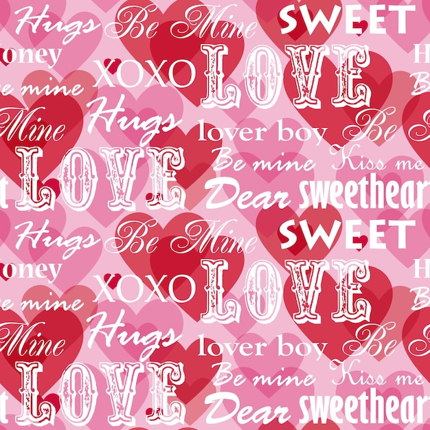 Nahtloses Muster des Valentinstags, Formulierungen mit Herzhintergrund - Vektordesign zum Valentinstag