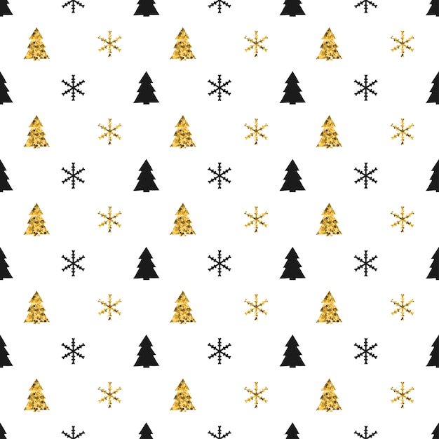 Nahtloses Muster des Weihnachtsneuen Jahres mit Schneeflocken Weihnachtsbaum.