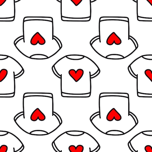 Nahtloses Muster eines T-Shirts mit Herz. Muster zum Valentinstag