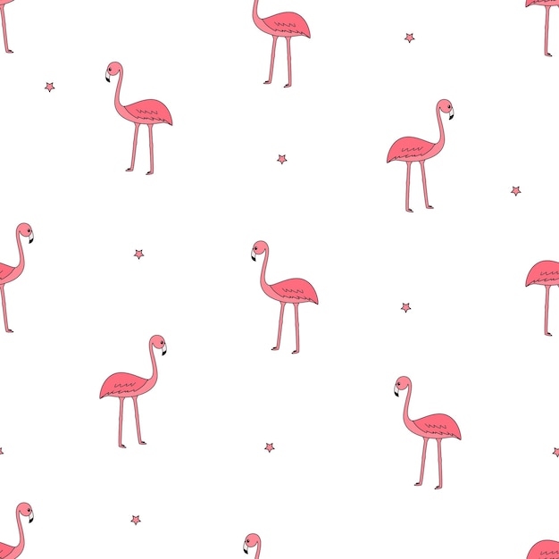 Nahtloses Muster Flamingo kawaii niedlicher Cartoon-Vogel Hintergrundbild zum Bedrucken von Kleidungsverpackungen