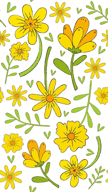 Nahtloses Muster gelbe Blumen mit weißem Hintergrund Nahtlose Tapete Flache Vektorillustration