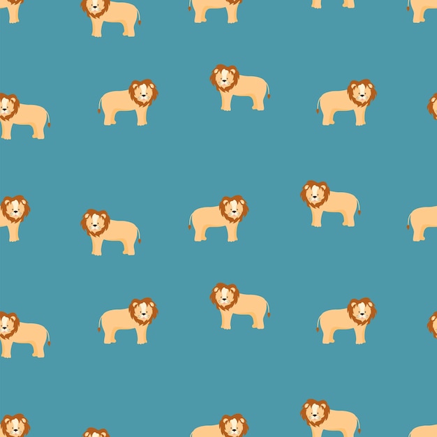 Nahtloses Muster Löwe niedliche Cartoon-Vektor-Illustration eines afrikanischen Tieres Hintergrund zum Drucken von Texturen, Kleidung oder Verpackungen für Kinder