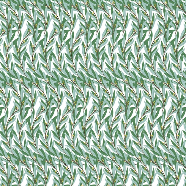 Nahtloses Muster mit Blättern auf weißem Hintergrund.