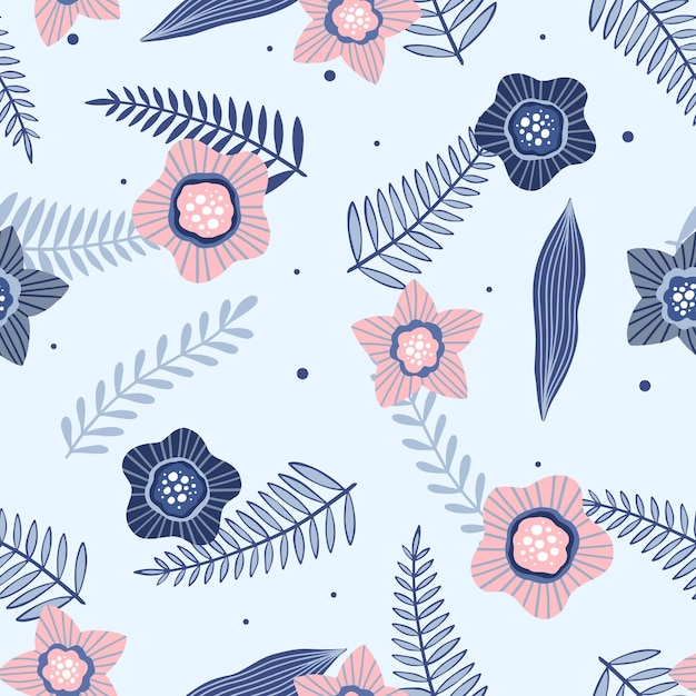Nahtloses muster mit blumen und blättern kreative florale textur ideal für stoff-textil-vektor-illustration