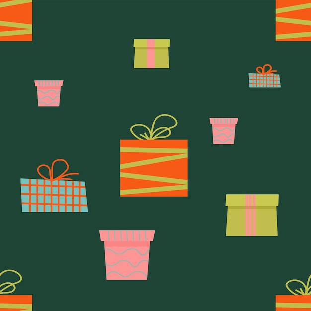 Nahtloses Muster mit bunter flacher Geschenkbox Feiertagshintergrund mit Geschenkboxen