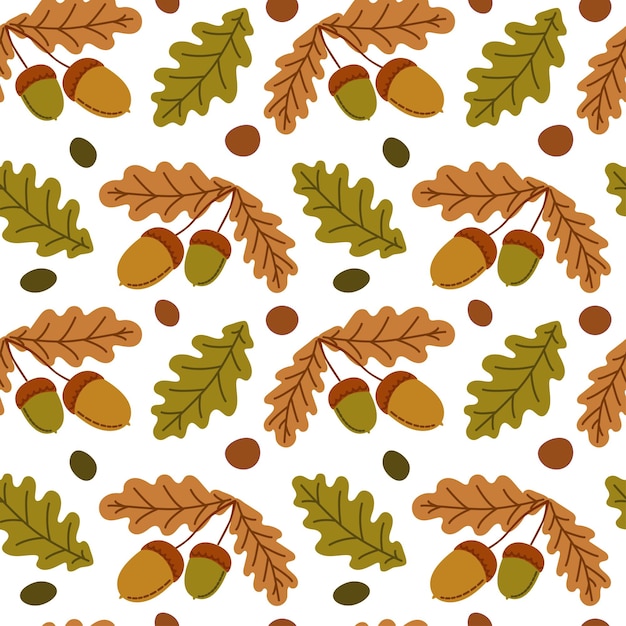 Nahtloses Muster mit Eicheln und Eichenlaub im Herbst Perfekt für Tapeten Geschenkpapiermuster füllt den Hintergrund der Webseite Herbstgrußkarten