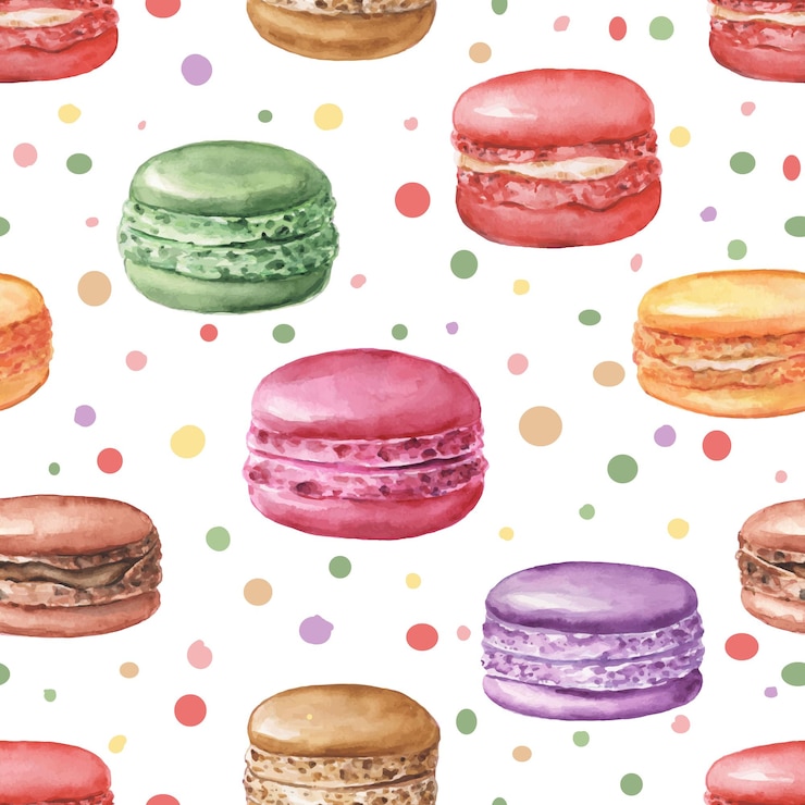 Vektor nahtloses muster mit farbenfrohen macaroons aquarell-hintergrund für menü-design-wrappingpapier