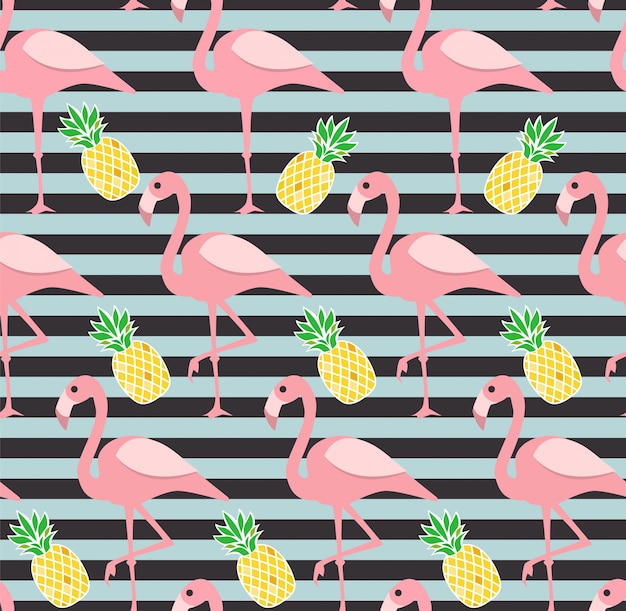 Nahtloses muster mit flamingo und ananas.