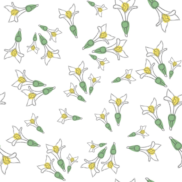 Nahtloses Muster mit frischen Waldmeisterblumen Gut für den Hintergrund Textilverpackungspapier Wandplakate Kontinuierliche Linienzeichnung