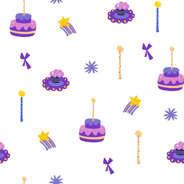 Nahtloses Muster mit Geburtstagstorte und Kerzen Gut für die Dekoration von Kinderpartys Ideal für Stofftextilien Vektor-Cartoon-Illustration