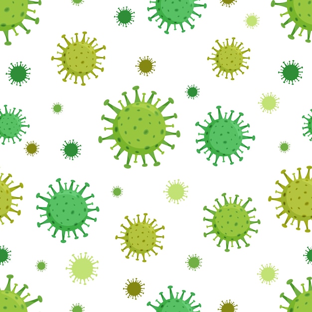 Nahtloses muster mit grünem rundem coronovirus covid19 mit stacheln isolierte vektorillustration