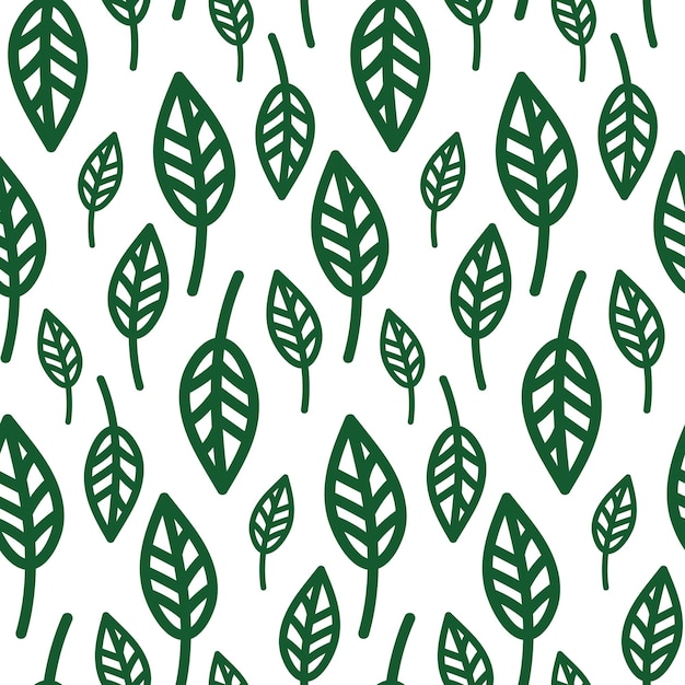 Nahtloses muster mit handgezeichneten grünen blättern auf weiß abstrakte florale textur geschenkpapier
