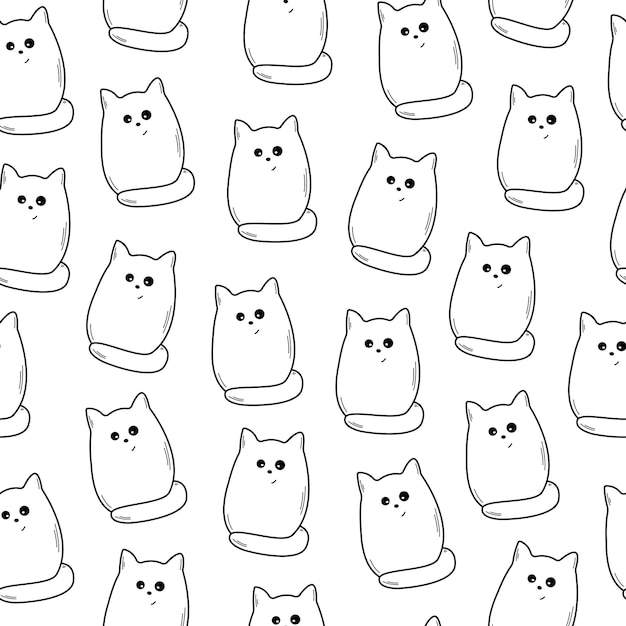 Nahtloses Muster mit handgezeichneten niedlichen Katzen im Doodle-Stil