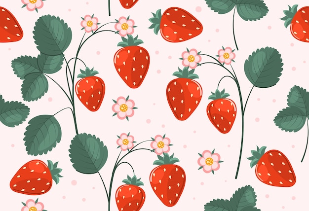 Vektor nahtloses muster mit kawaii fruchtzeichnung kinderfreundliches musterdesign mit süßen erdbeeren