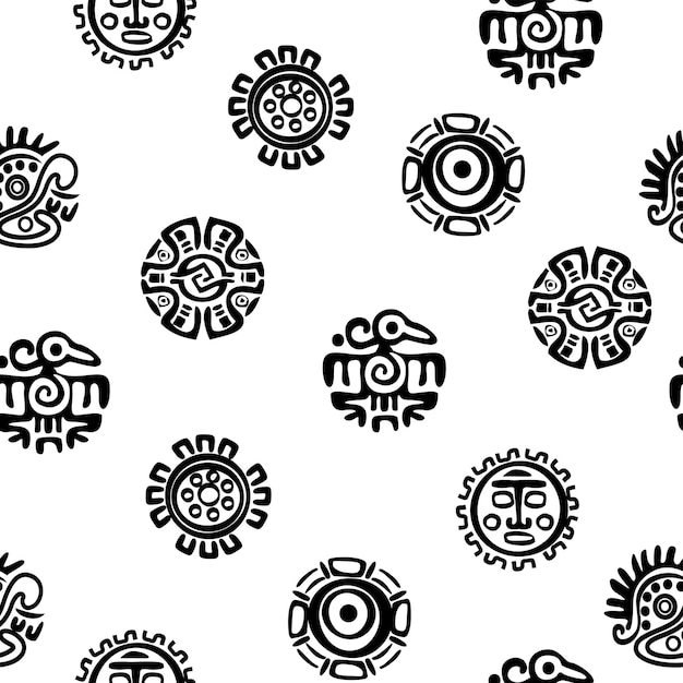 Nahtloses Muster mit Maya- oder aztekischen Hieroglyphen Nahtloser Hintergrund mit amerikanischen Indianer-Relikten Dingbats-Zeichen für Ihr Design