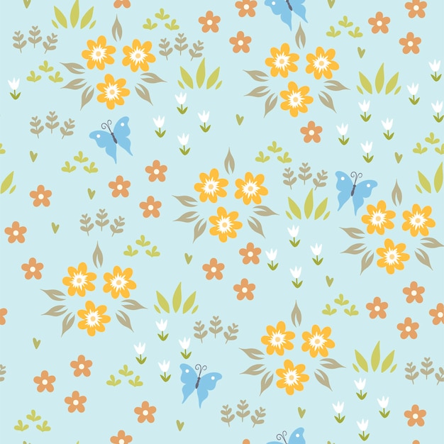 Nahtloses Muster mit niedlichen Frühlingsblumen.