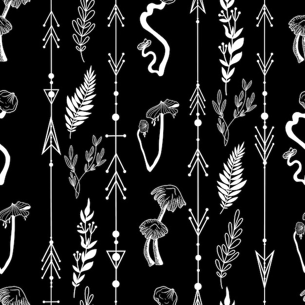 Nahtloses muster mit pilzen mystische pilze muster im boho-stil vektor-illustration