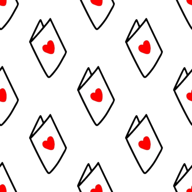 Nahtloses Muster mit Postkarten mit Herzen Vector Illustration Design für den Valentinstag