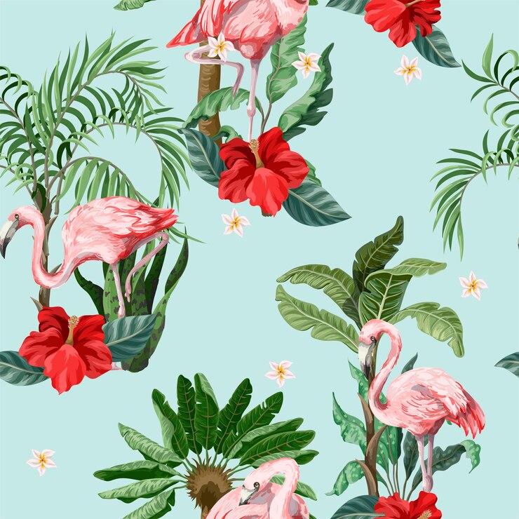 Vektor nahtloses muster mit rosa flamingo-blüten und dschungelvektor