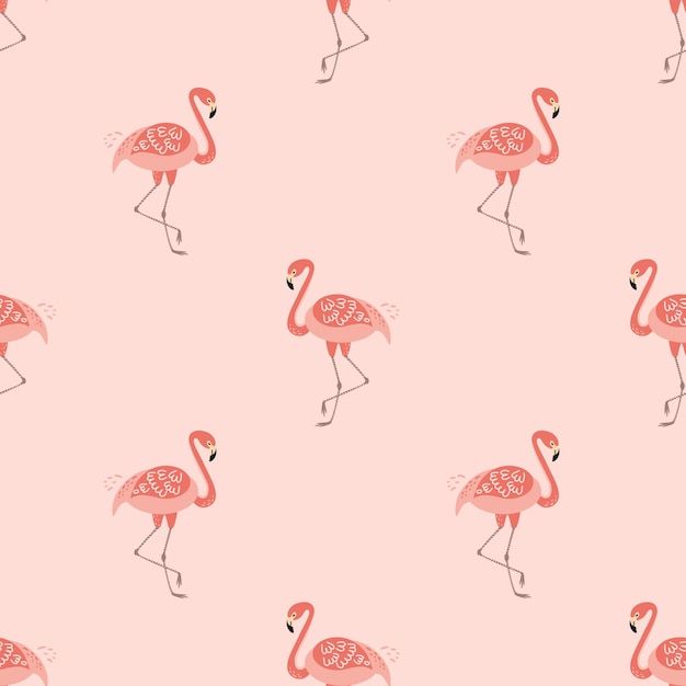 Vektor nahtloses muster mit rosa flamingos niedliches design für mädchen rosa hintergrund vektor-flamingo-druck