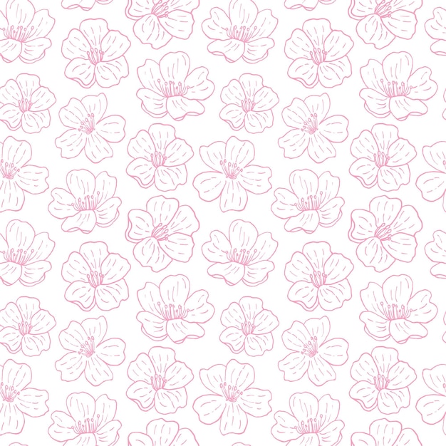 Nahtloses Muster mit rosa Kirschblüten Kontur Ornament zartes japanesisches Muster für