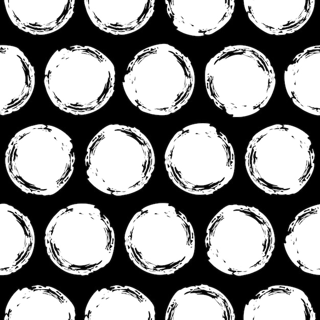 Nahtloses muster mit schmutzkreisen. geometrisches grafikdesignelement. schwarz-weiße handgemalte pinselstrich-textur. hand gezeichneter hintergrund der runden formen. vektor-illustration