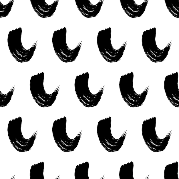 Nahtloses muster mit schwarzen gewellten grunge-pinselstrichen in abstrakten formen auf weißem hintergrund. vektorillustration