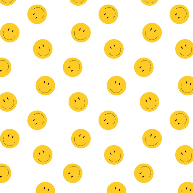 Nahtloses Muster mit Smileys Vektormuster mit Emoji Druck für Stoff mit gelben lächelnden Smileys