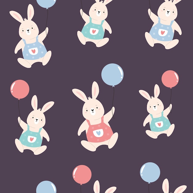 Nahtloses Muster mit süßen Kaninchen und Luftballons