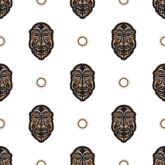 Nahtloses muster mit tiki-maske im maori-stil gut für t-shirt-drucke tassen handyhüllen isolierte vektorillustration