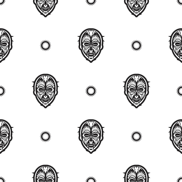 Nahtloses muster mit tiki-maske oder totem muster im stil polynesiens gut für drucke, textilien und hintergründe isolierte vektorillustration