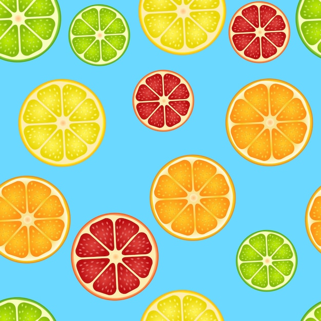 nahtloses Muster mit verschiedenen Schnitten Zitrusfrüchte Grapefruit Zitrone Limette Orange Vektor-Illustration