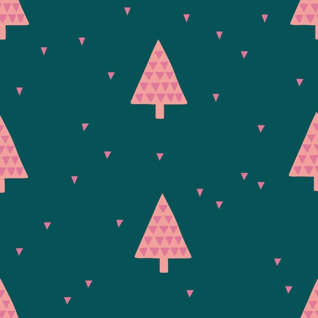 Nahtloses Muster mit Weihnachtsbäumen. Urlaub moderner Boho-Hintergrund. Vektor-Illustration