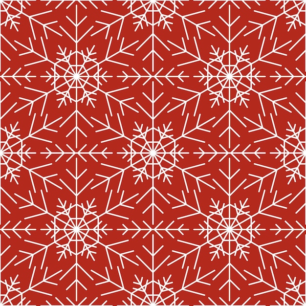 Nahtloses muster mit weißen schneeflocken auf rotem hintergrund. festliche winterdekoration für neujahr, weihnachten, feiertage und design. ornament aus einfacher linienwiederholung schneeflocke