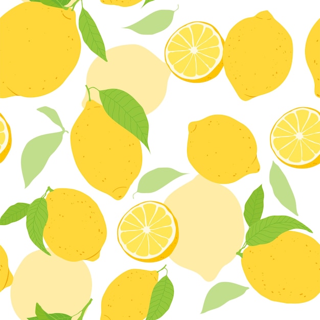 Nahtloses Muster mit Zitronenfrüchten und -blättern. Frucht, die Hintergrund wiederholt. Vektor-Illustration.