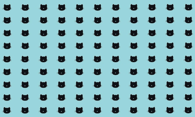 Nahtloses Muster schwarzer Katzenköpfe auf blauem Hintergrund