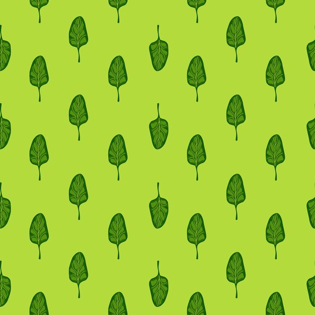 Nahtloses Muster Spinatsalat auf hellem Hintergrund. Minimalistisches Ornament mit Salat. Geometrische Pflanzenvorlage für Stoff. Design-Vektor-Illustration.