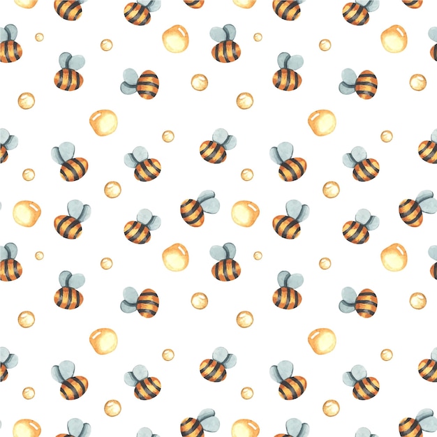 Nahtloses Muster von Bienen auf weißem Hintergrund