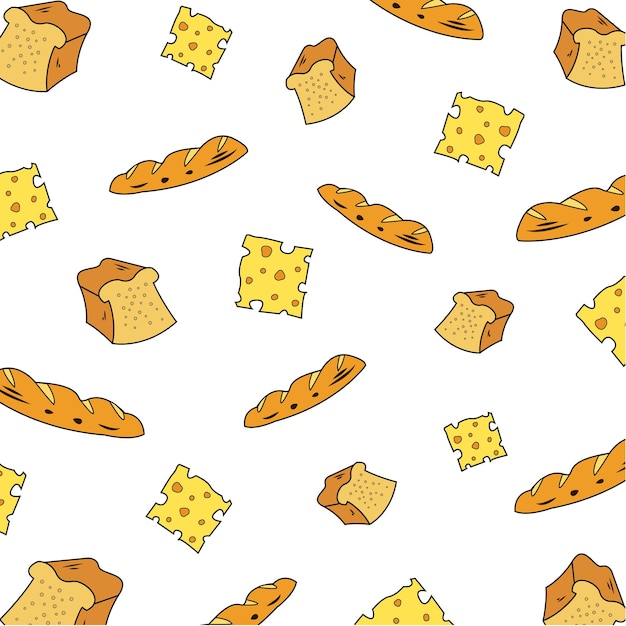 Nahtloses Muster von Brot und Käse Design für Lebensmittelhintergrundvorlagen für Stoff und Inneneinrichtung