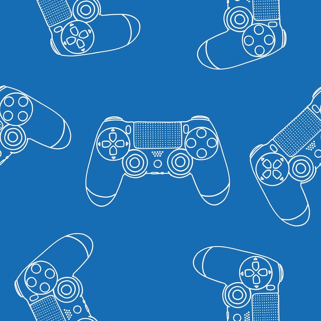 Nahtloses Muster von Gamecontrollern. Vektorillustration im flachen Stil des handgezeichneten Umrisses