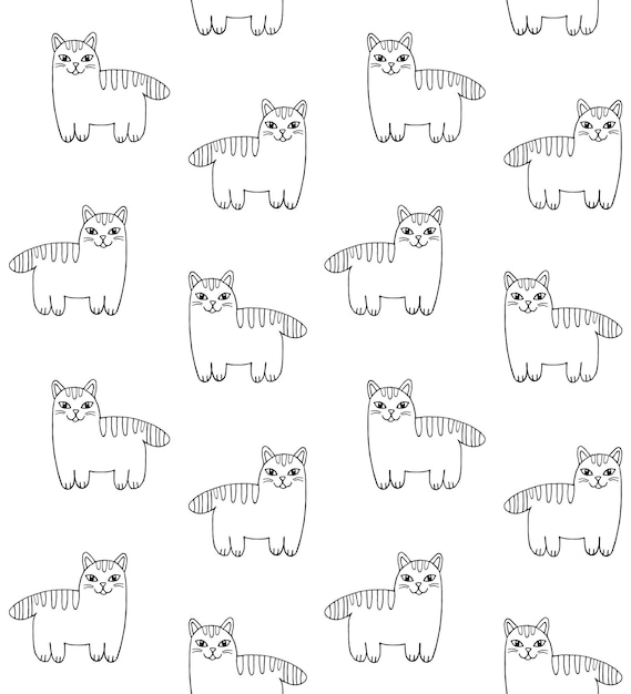 Nahtloses Muster von handgezeichneten Katzen