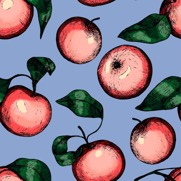 Nahtloses Muster von Äpfeln Früchte Handgezeichnete Vektor-Illustration. Abstrakte Herbsternte Ornament im Vintage-Stil.
