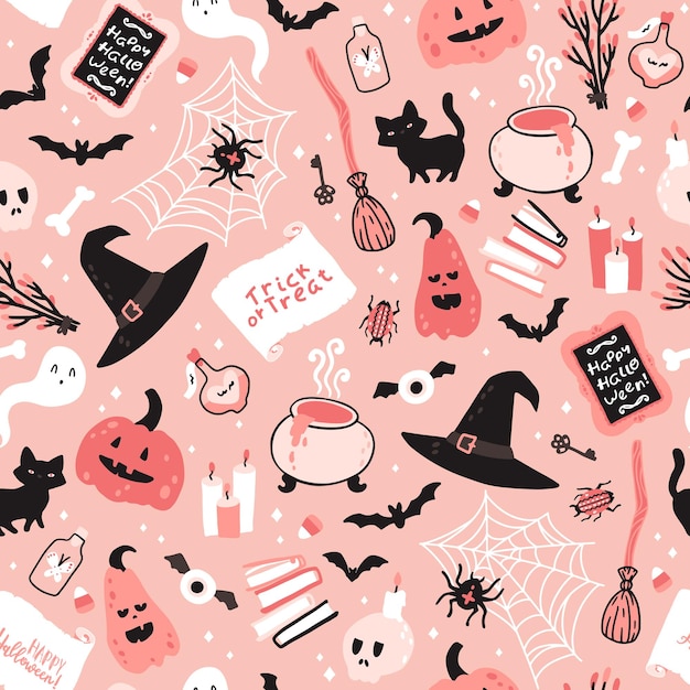 Nahtloses muster von zuckermais-halloween-süßes oder saures-bonbons. vektorillustration von süßigkeiten in einem einfachen handgezeichneten stil. die begrenzte palette ist ideal für den stoffdruck von verpackungen