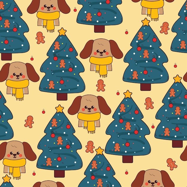 Nahtloses Muster Zeichentrickpuppen mit Weihnachtsbaum süßes Weihnachten Tapeten für Stoffdruck