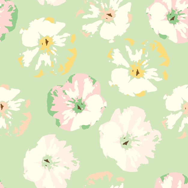 Nahtloses Pflanzenmuster auf grünem Hintergrund mit gemischter Pastellblumen-Grußkarte oder Stoff