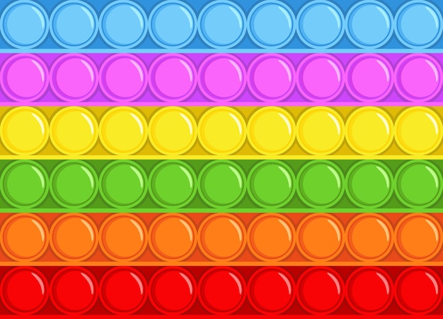 Nahtloses Pop-It-Spielzeug-Muster Regenbogen-Multicolor-Blasen Anti-Stress-Spiel Silikonkugel Beliebtes süchtig machendes Popping-Gerät mit Grübchen Vorschulkinder Gadget-Textur Vektorhintergrund