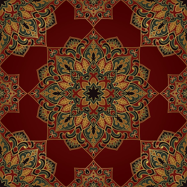 Nahtloses rotes Muster mit dekorativen Mandalas.